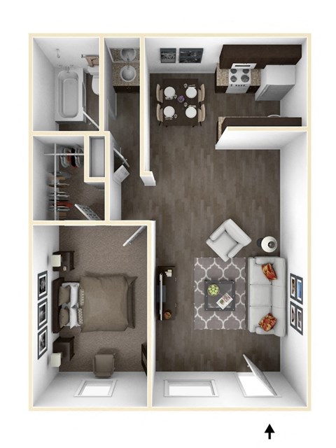 Floor plan for 1 bed, 1 bath, 541 sqft